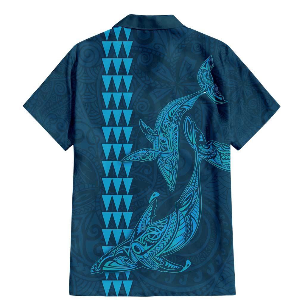 Aloha Hawaii Whale Kakau and Polynesian Tattoo Family Matching Mermaid Dress and Hawaiian Shirt Light Blue Color
