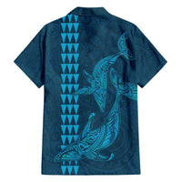 Aloha Hawaii Whale Kakau and Polynesian Tattoo Family Matching Off The Shoulder Long Sleeve Dress and Hawaiian Shirt Light Blue Color