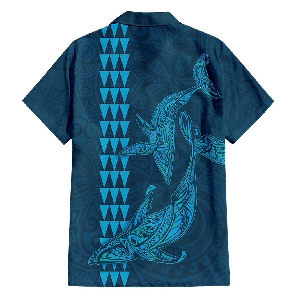 Aloha Hawaii Whale Kakau and Polynesian Tattoo Hawaiian Shirt Light Blue Color