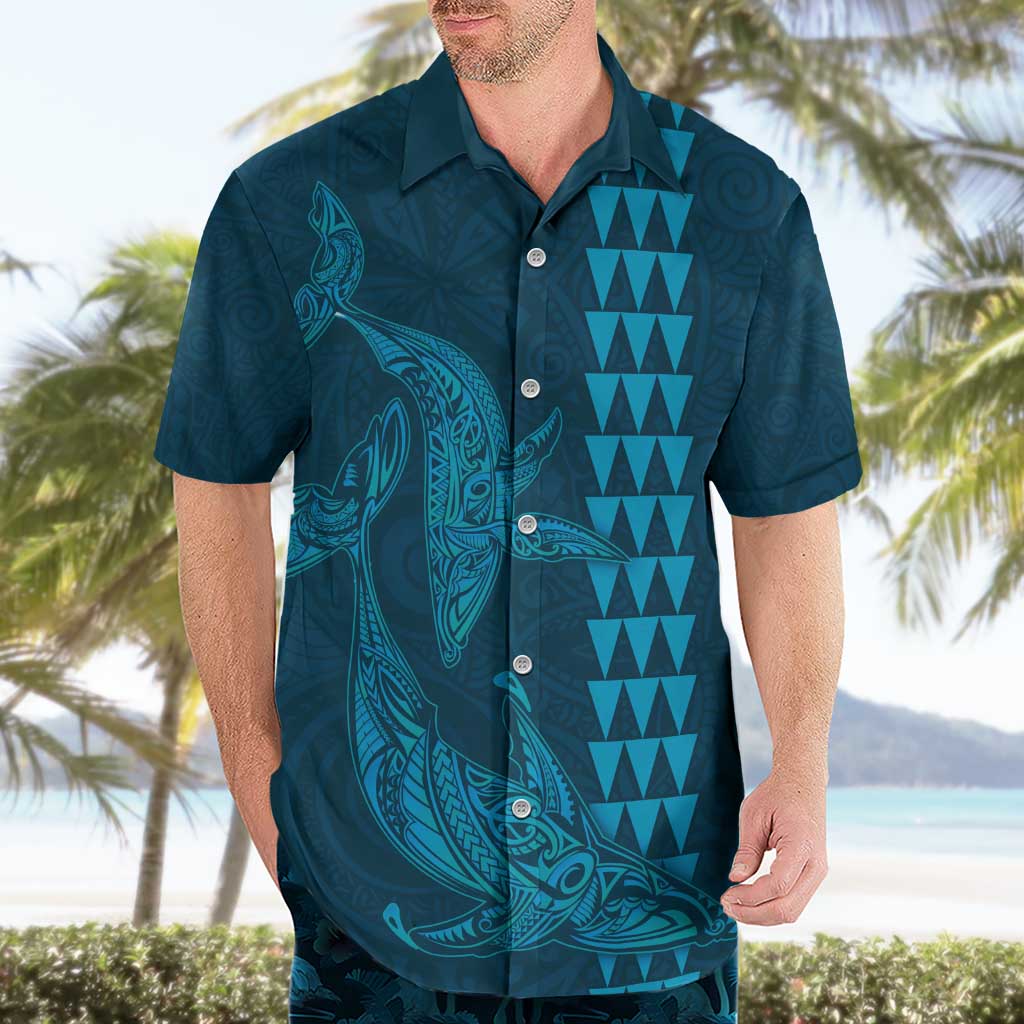 Aloha Hawaii Whale Kakau and Polynesian Tattoo Hawaiian Shirt Light Blue Color