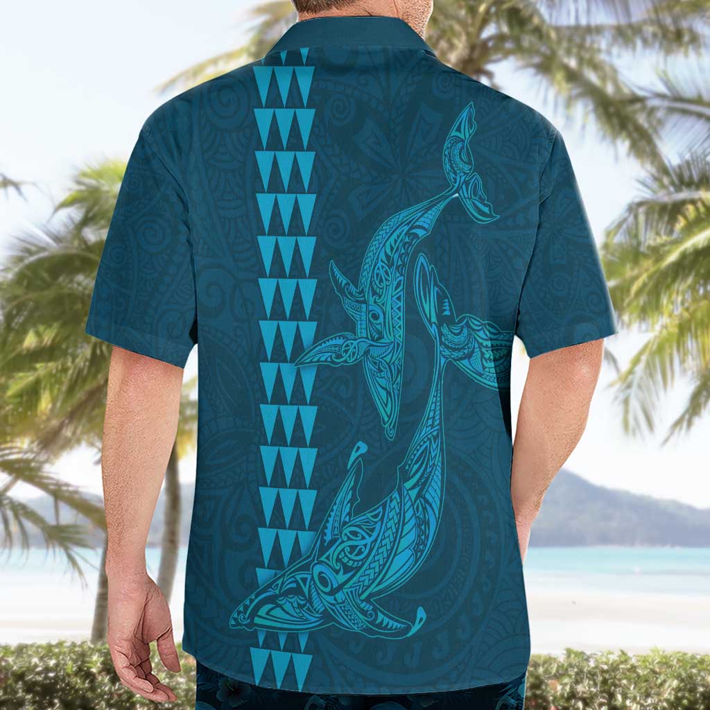 Aloha Hawaii Whale Kakau and Polynesian Tattoo Hawaiian Shirt Light Blue Color
