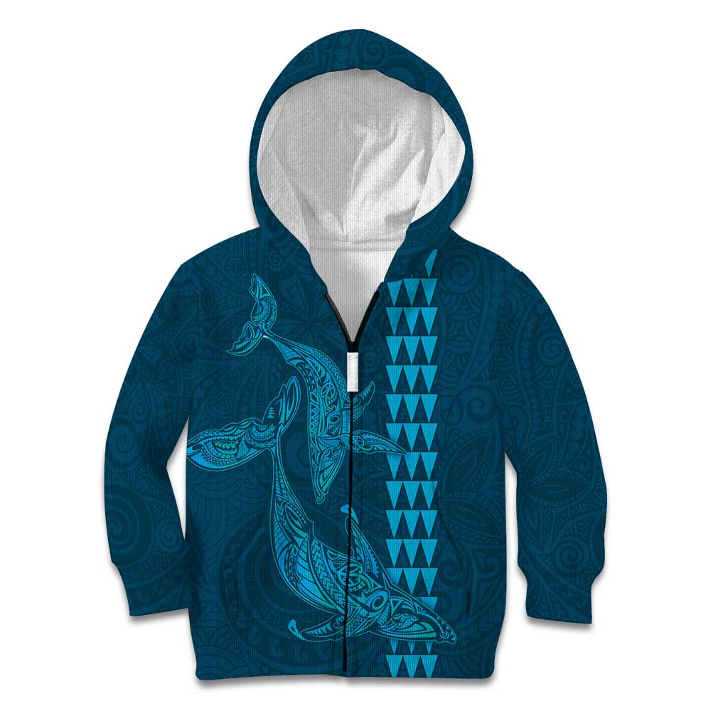 Aloha Hawaii Whale Kakau and Polynesian Tattoo Kid Hoodie Light Blue Color