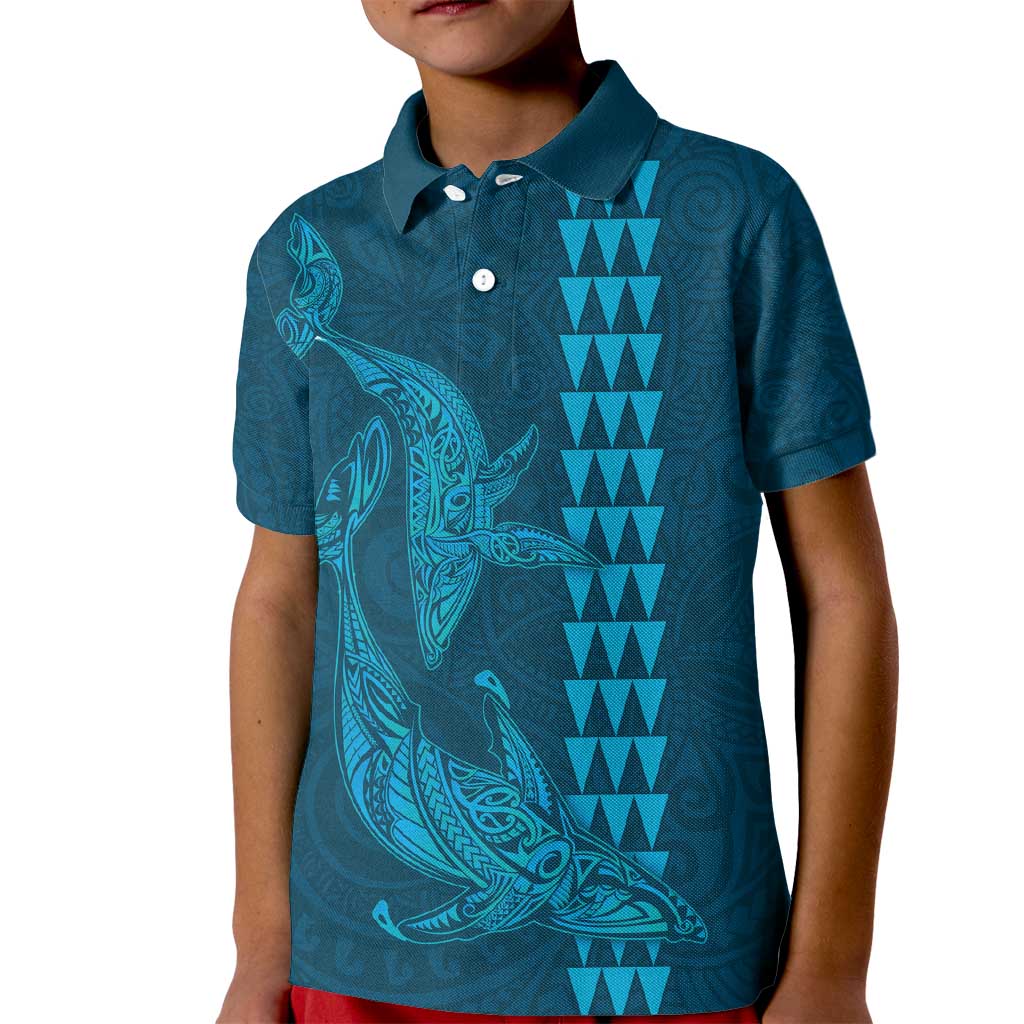 Aloha Hawaii Whale Kakau and Polynesian Tattoo Kid Polo Shirt Light Blue Color