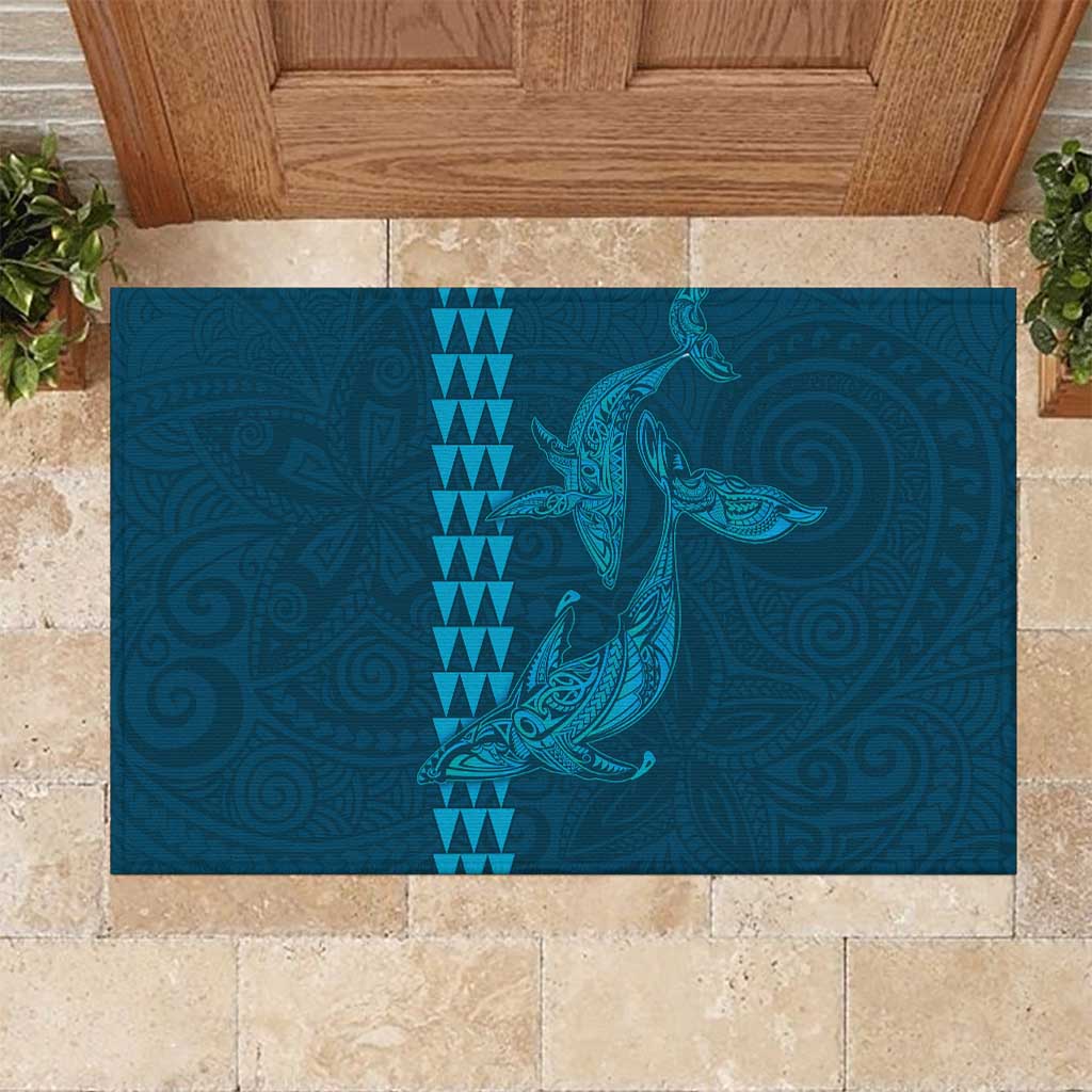 Aloha Hawaii Whale Kakau and Polynesian Tattoo Rubber Doormat Light Blue Color LT03 Light Blue - Polynesian Pride