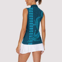 Aloha Hawaii Whale Kakau and Polynesian Tattoo Women Sleeveless Polo Shirt Light Blue Color LT03 - Polynesian Pride