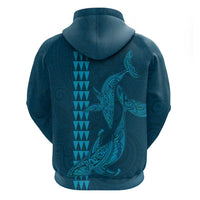 Aloha Hawaii Whale Kakau and Polynesian Tattoo Zip Hoodie Light Blue Color