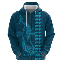 Aloha Hawaii Whale Kakau and Polynesian Tattoo Zip Hoodie Light Blue Color