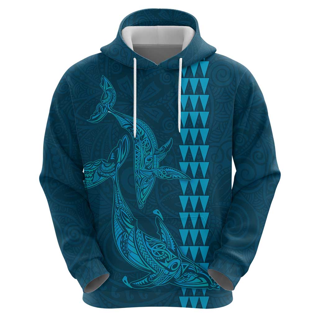 Aloha Hawaii Whale Kakau and Polynesian Tattoo Zip Hoodie Light Blue Color