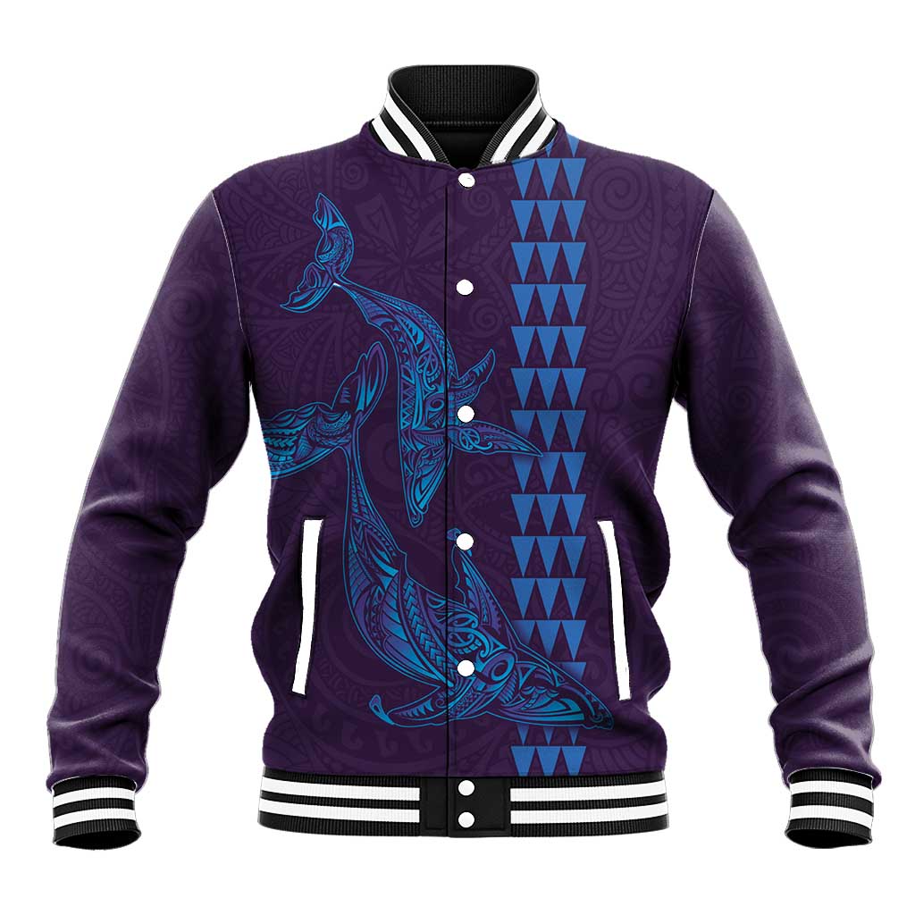 Aloha Hawaii Whale Kakau and Polynesian Tattoo Baseball Jacket Purple Color LT03 Unisex Purple - Polynesian Pride