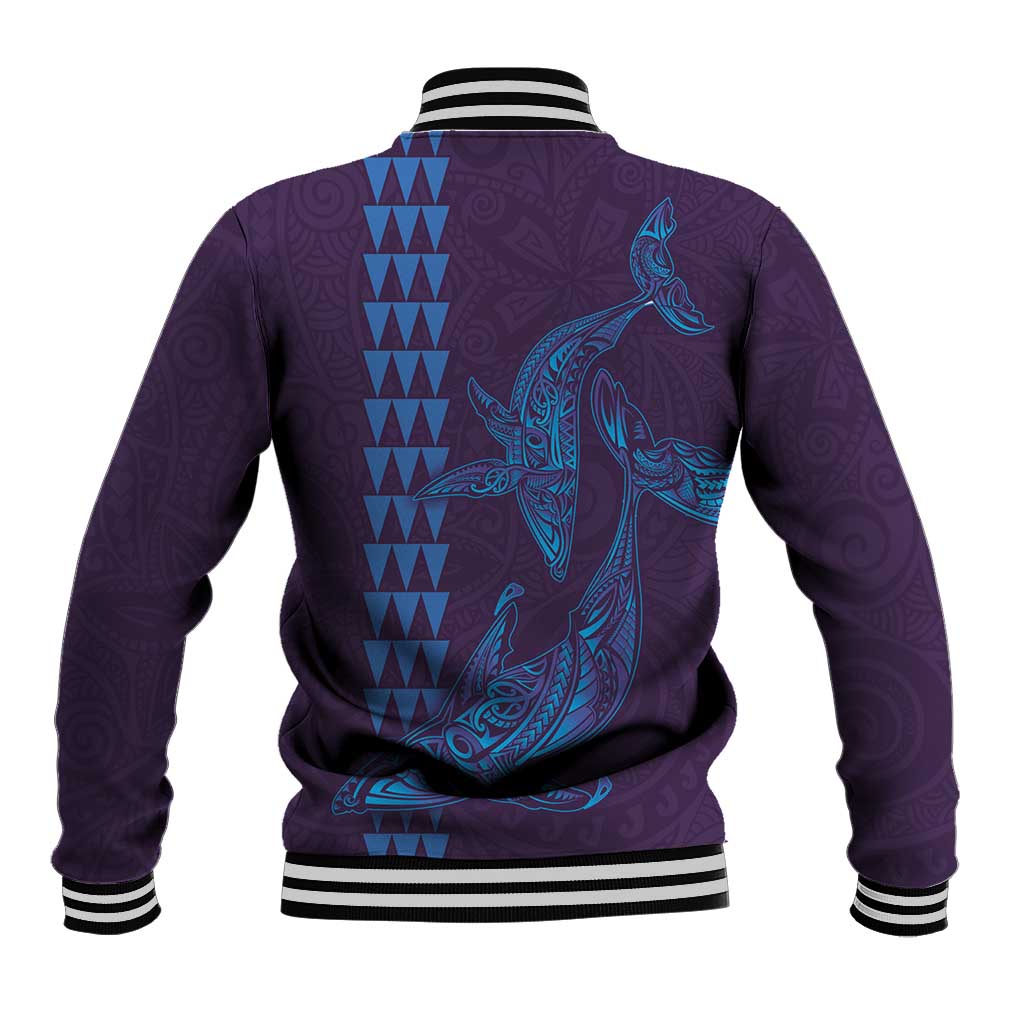 Aloha Hawaii Whale Kakau and Polynesian Tattoo Baseball Jacket Purple Color