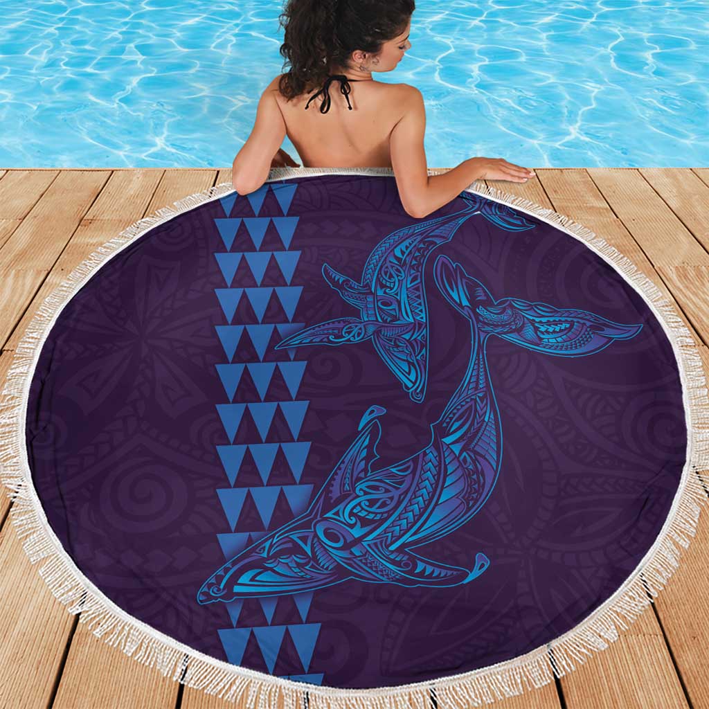 Aloha Hawaii Whale Kakau and Polynesian Tattoo Beach Blanket Purple Color