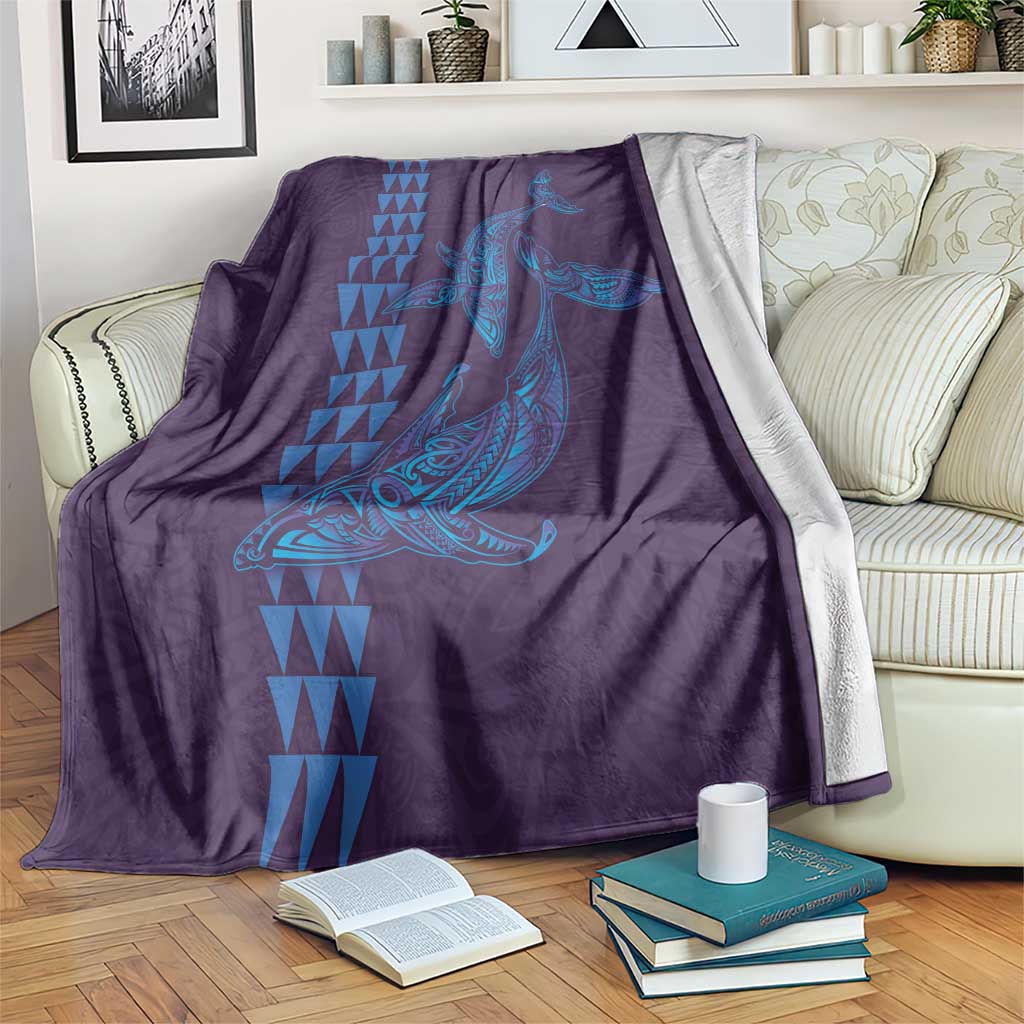 Aloha Hawaii Whale Kakau and Polynesian Tattoo Blanket Purple Color