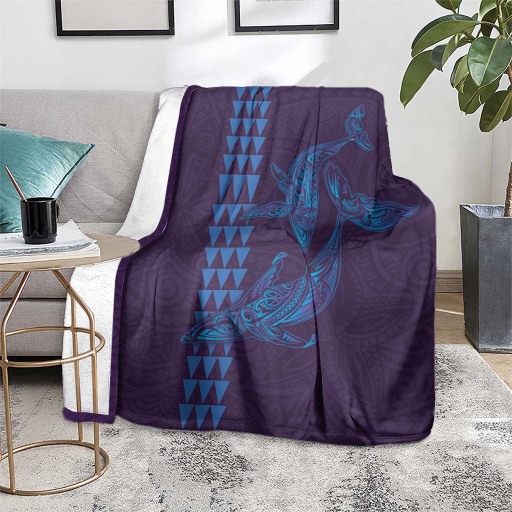 Aloha Hawaii Whale Kakau and Polynesian Tattoo Blanket Purple Color