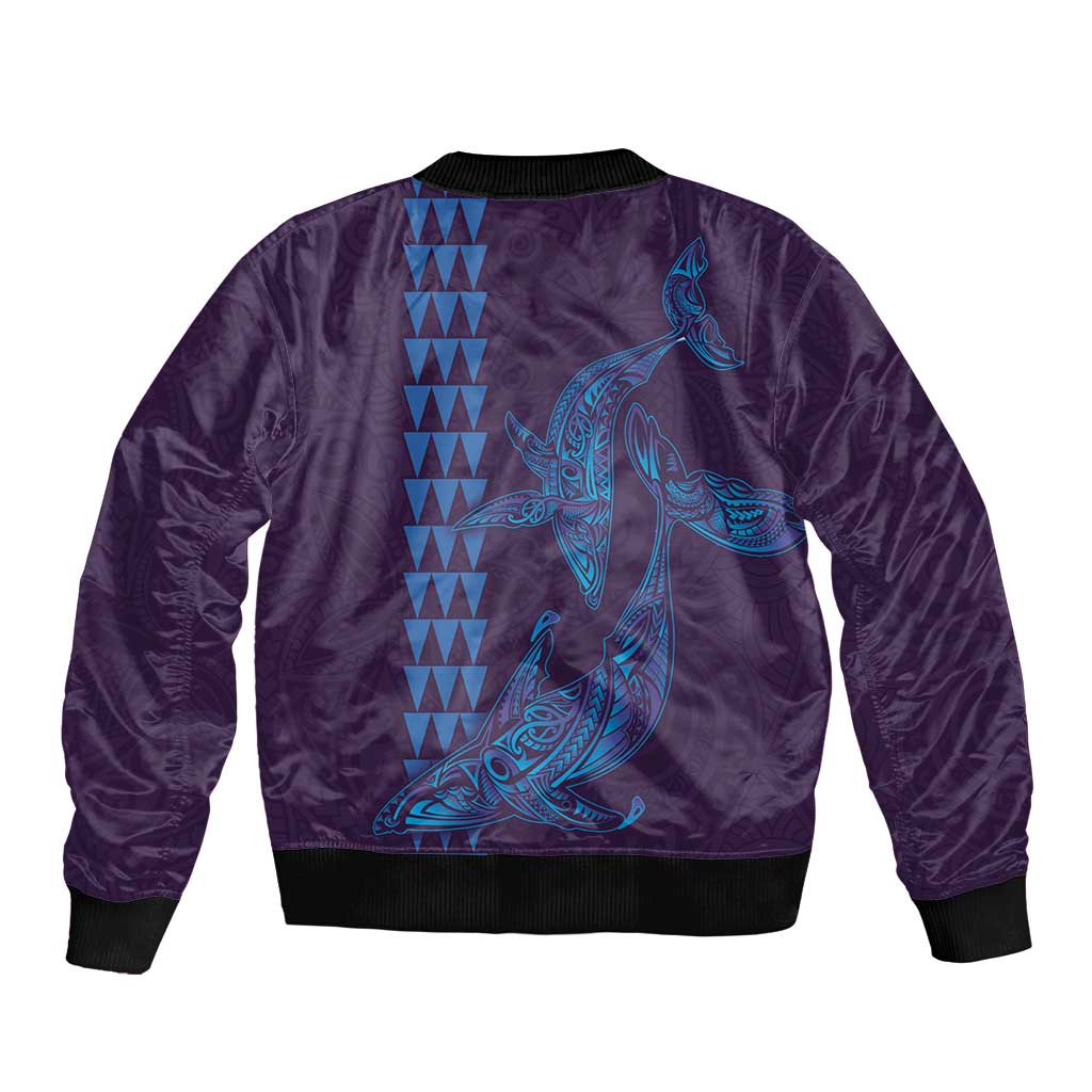 Aloha Hawaii Whale Kakau and Polynesian Tattoo Bomber Jacket Purple Color