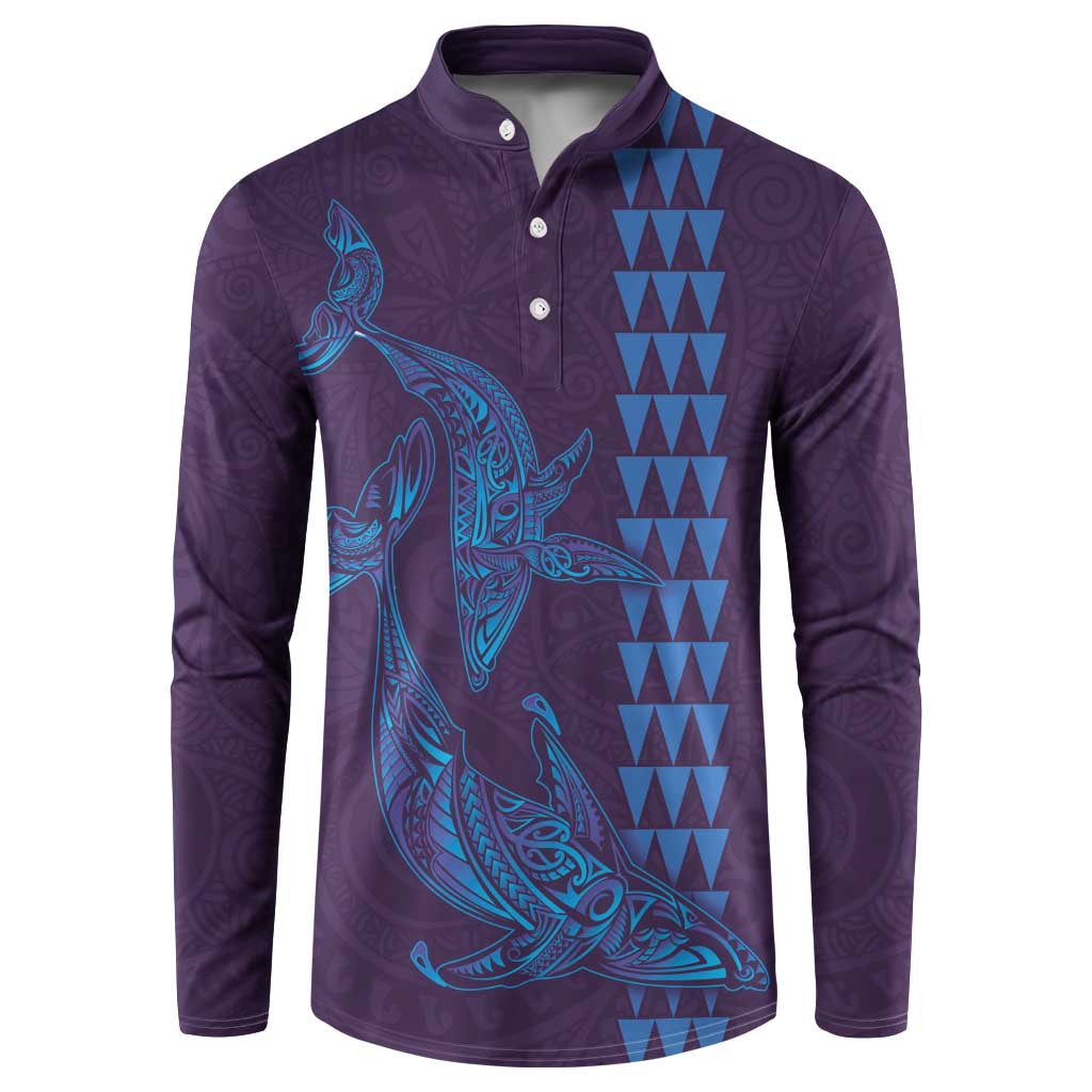 Aloha Hawaii Whale Kakau and Polynesian Tattoo Button Sweatshirt Purple Color LT03 Purple - Polynesian Pride
