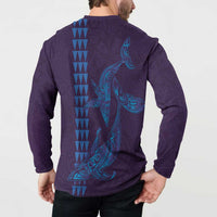 Aloha Hawaii Whale Kakau and Polynesian Tattoo Button Sweatshirt Purple Color