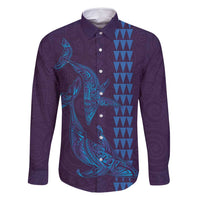Aloha Hawaii Whale Kakau and Polynesian Tattoo Family Matching Long Sleeve Bodycon Dress and Hawaiian Shirt Purple Color LT03 Dad's Shirt - Long Sleeve Purple - Polynesian Pride