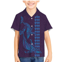 Aloha Hawaii Whale Kakau and Polynesian Tattoo Family Matching Mermaid Dress and Hawaiian Shirt Purple Color LT03 Son's Shirt Purple - Polynesian Pride