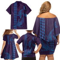 Aloha Hawaii Whale Kakau and Polynesian Tattoo Family Matching Off Shoulder Short Dress and Hawaiian Shirt Purple Color LT03 - Polynesian Pride