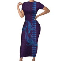 Aloha Hawaii Whale Kakau and Polynesian Tattoo Family Matching Short Sleeve Bodycon Dress and Hawaiian Shirt Purple Color LT03 Mom's Dress Purple - Polynesian Pride