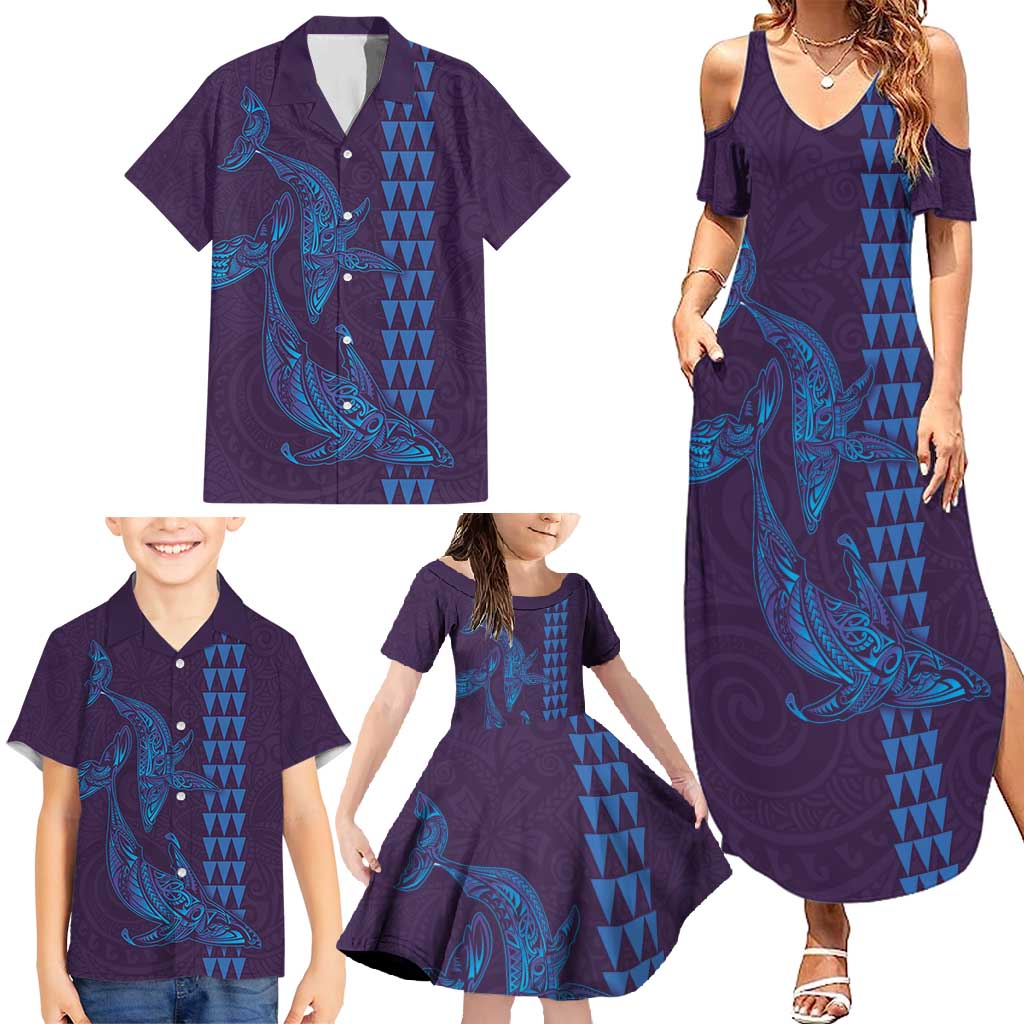 Aloha Hawaii Whale Kakau and Polynesian Tattoo Family Matching Summer Maxi Dress and Hawaiian Shirt Purple Color LT03 - Polynesian Pride