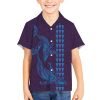 Aloha Hawaii Whale Kakau and Polynesian Tattoo Family Matching Summer Maxi Dress and Hawaiian Shirt Purple Color LT03 Son's Shirt Purple - Polynesian Pride