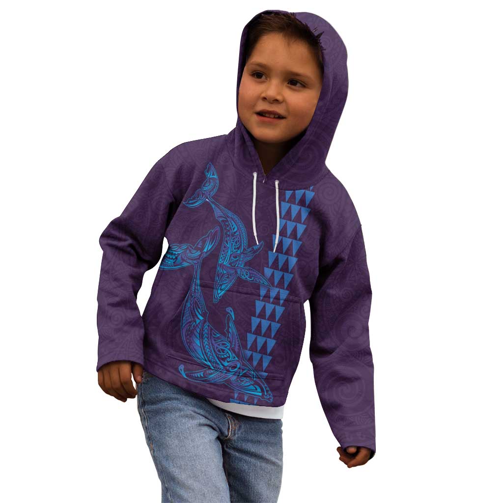 Aloha Hawaii Whale Kakau and Polynesian Tattoo Kid Hoodie Purple Color