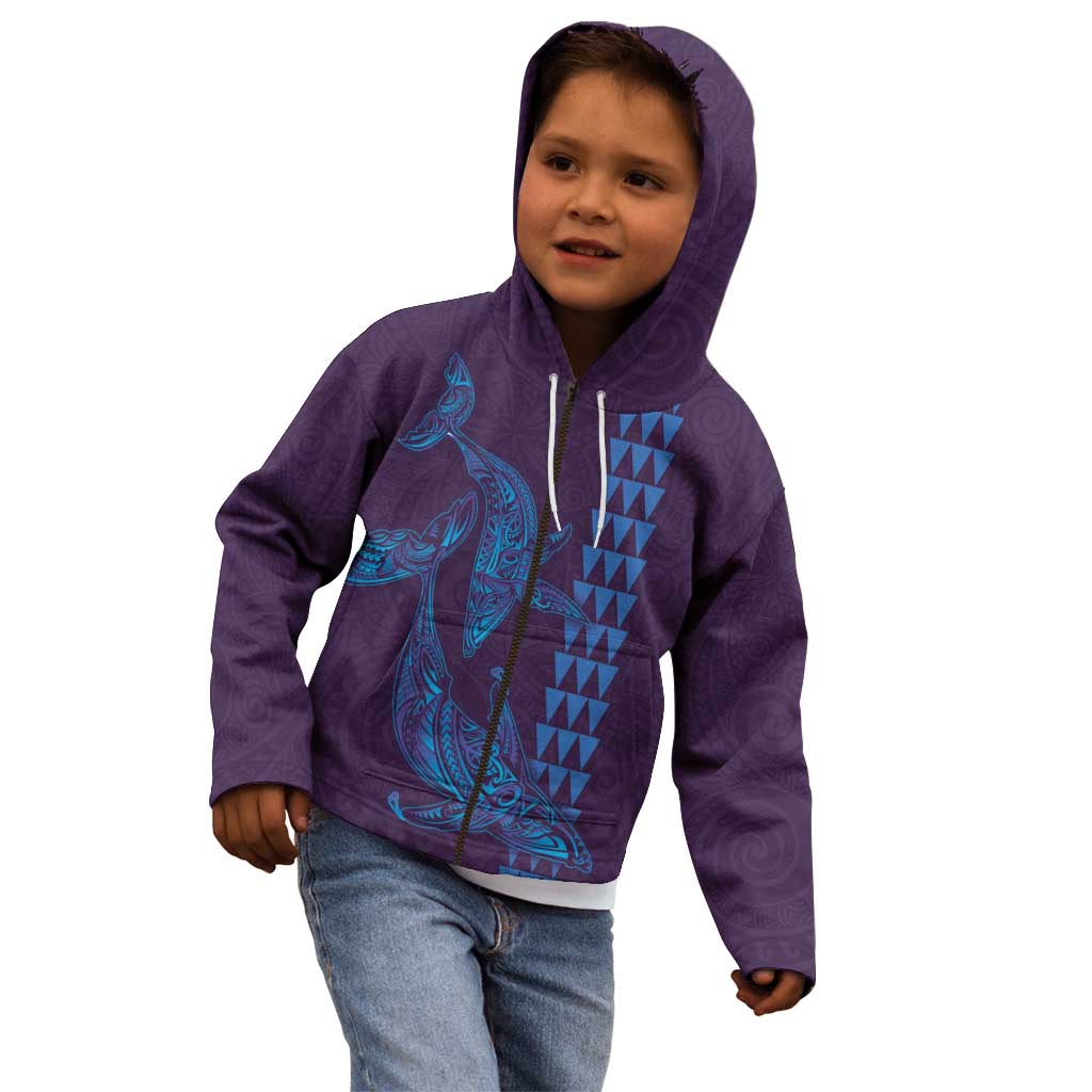 Aloha Hawaii Whale Kakau and Polynesian Tattoo Kid Hoodie Purple Color