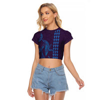 Aloha Hawaii Whale Kakau and Polynesian Tattoo Raglan Cropped T Shirt Purple Color LT03 Female Purple - Polynesian Pride