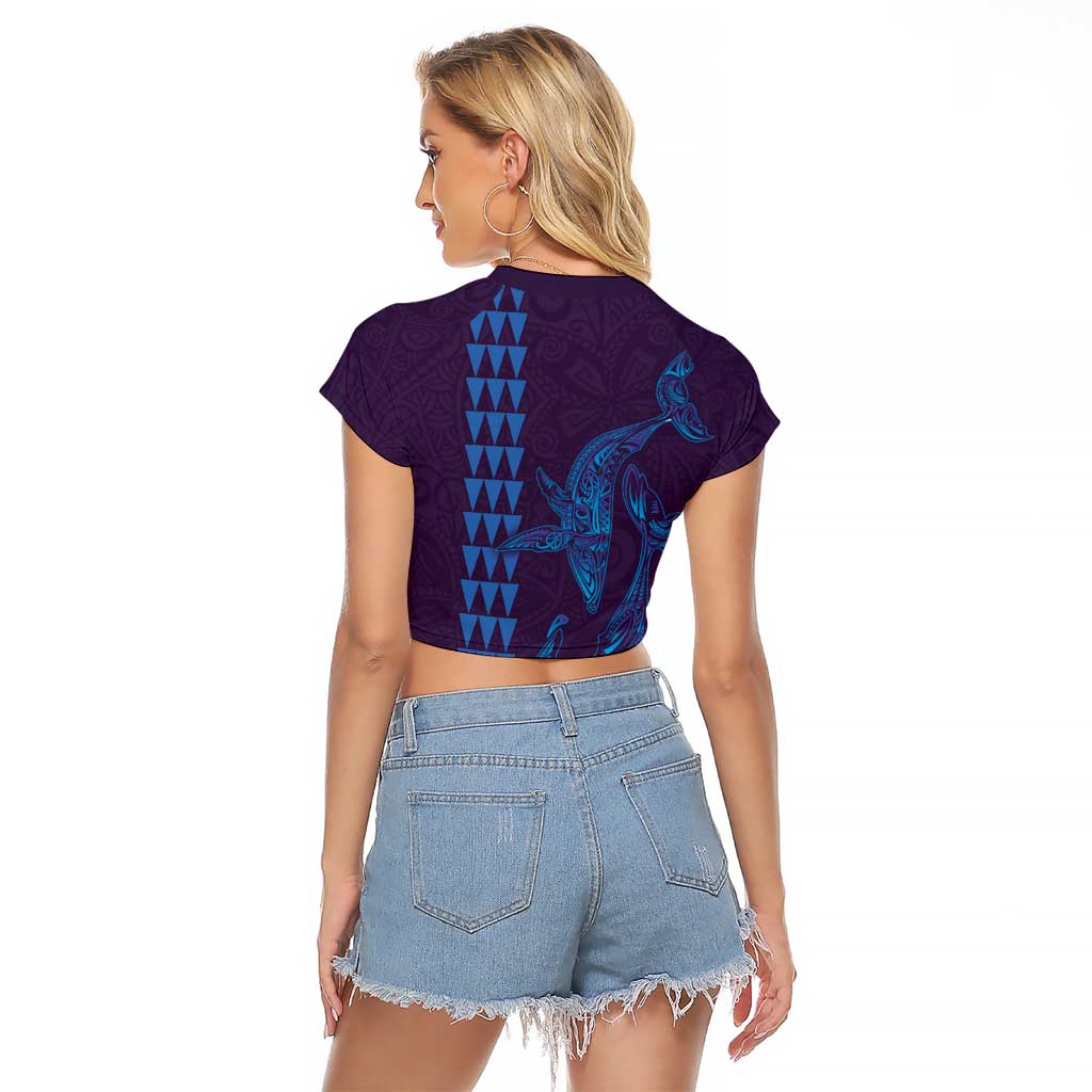 Aloha Hawaii Whale Kakau and Polynesian Tattoo Raglan Cropped T Shirt Purple Color LT03 - Polynesian Pride