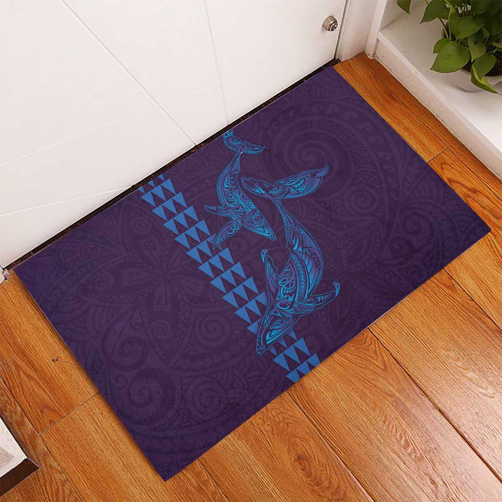 Aloha Hawaii Whale Kakau and Polynesian Tattoo Rubber Doormat Purple Color