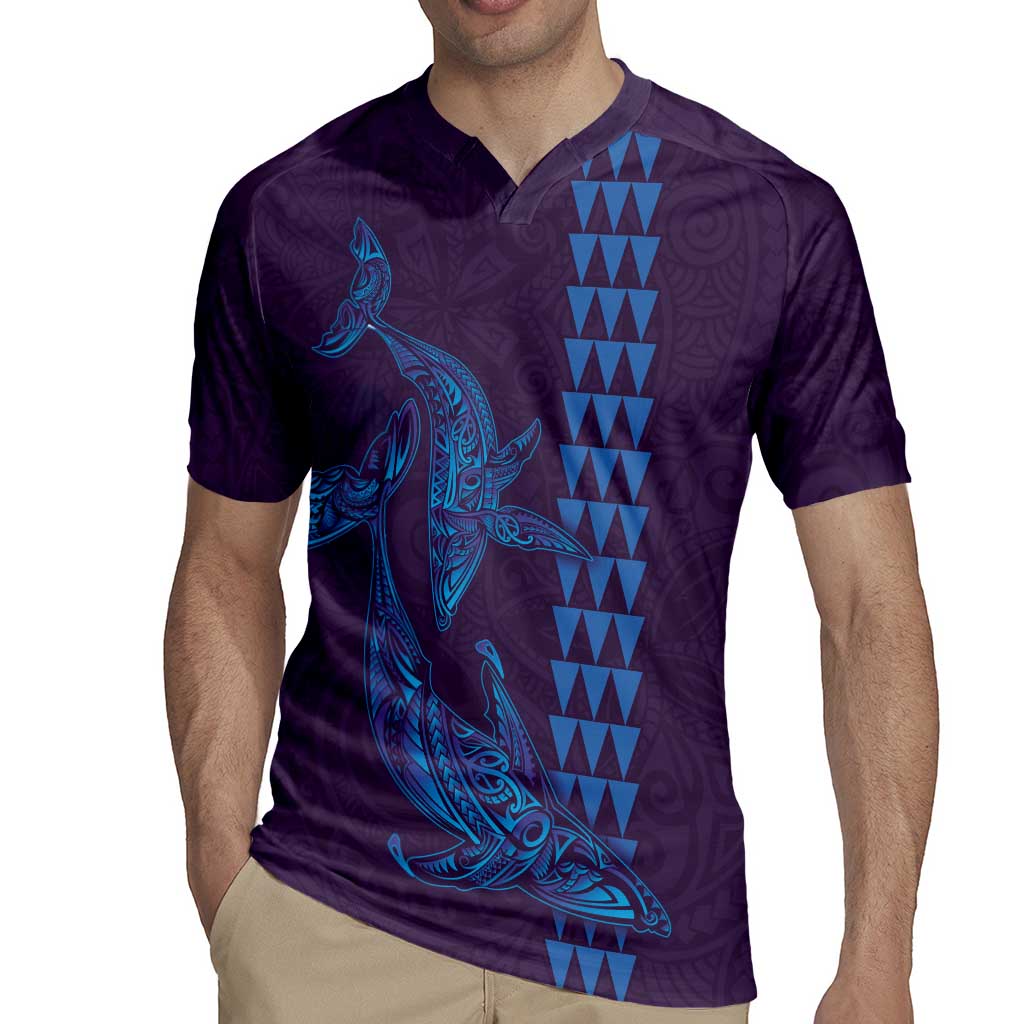 Aloha Hawaii Whale Kakau and Polynesian Tattoo Rugby Jersey Purple Color