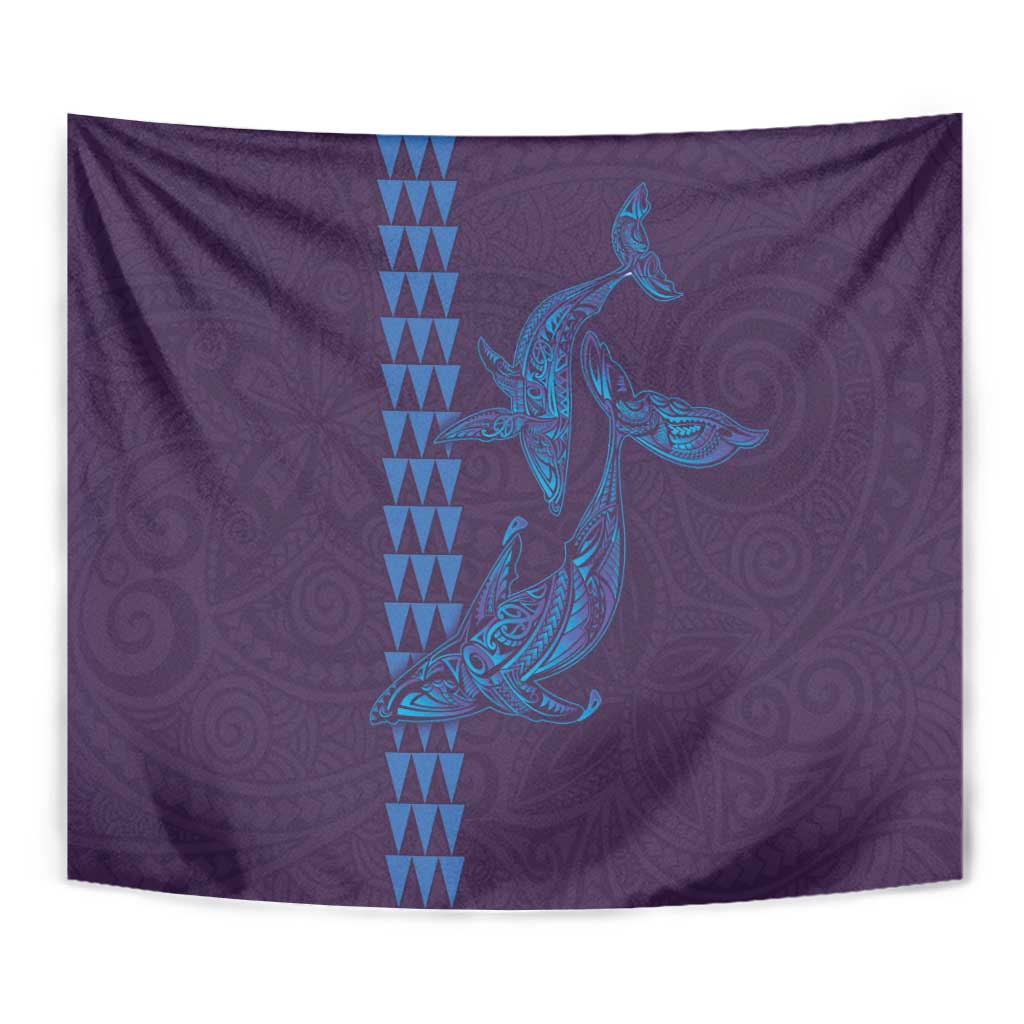 Aloha Hawaii Whale Kakau and Polynesian Tattoo Tapestry Purple Color