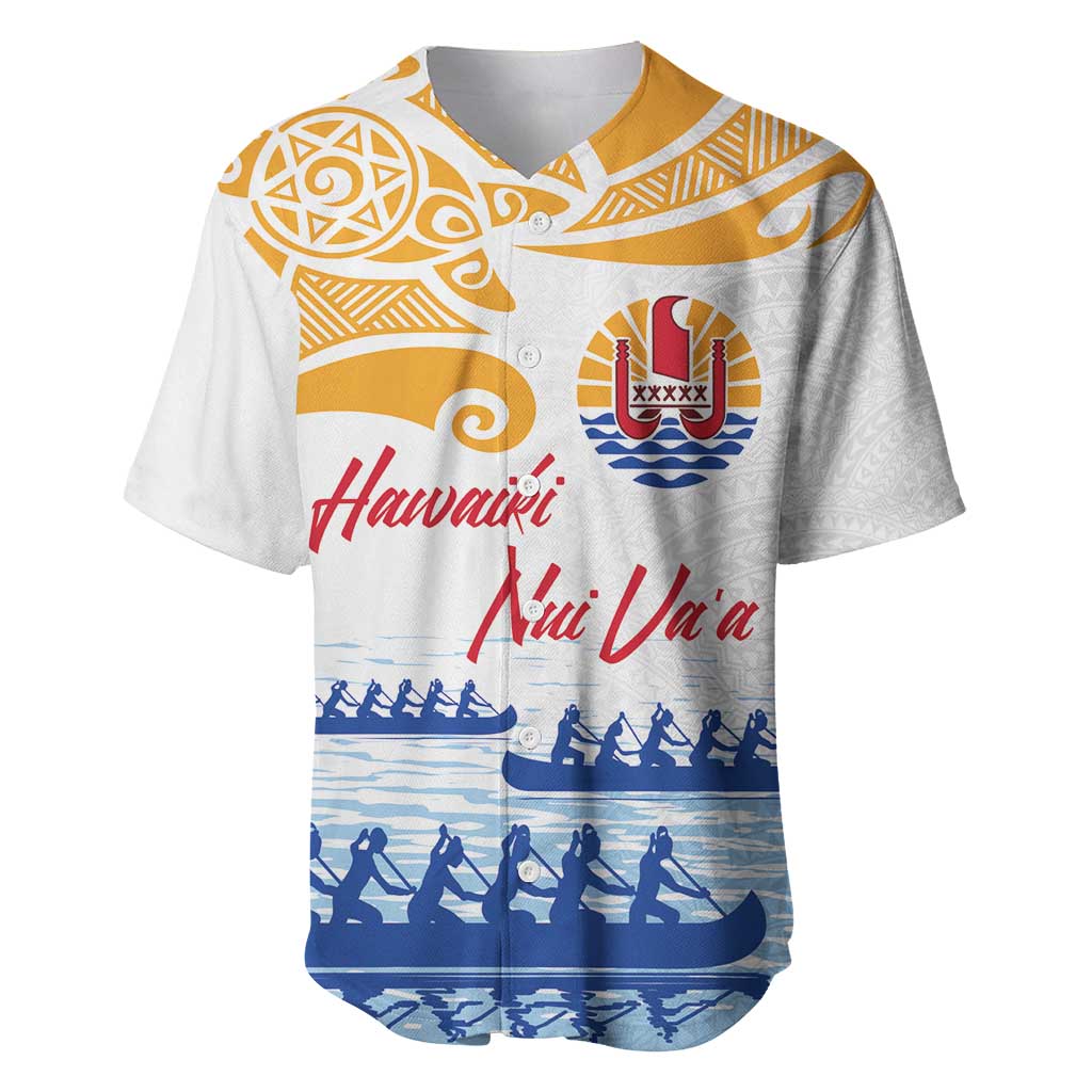 Personalised Hawaiki Nui Va'a French Polynesian Pattern Baseball Jersey White Color LT03 White - Polynesian Pride