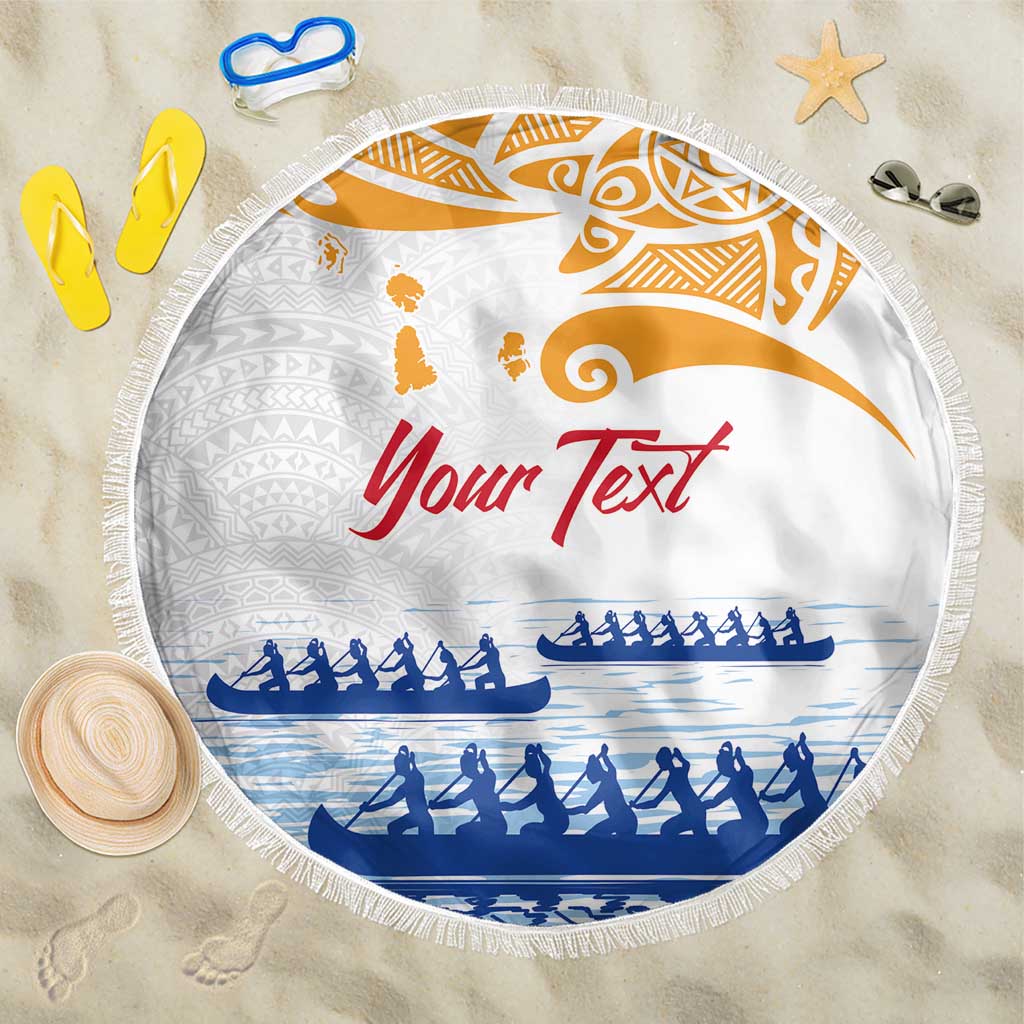 Personalised Hawaiki Nui Va'a French Polynesian Pattern Beach Blanket White Color LT03 One Size 150cm White - Polynesian Pride