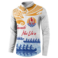 Personalised Hawaiki Nui Va'a French Polynesian Pattern Button Sweatshirt White Color LT03 - Polynesian Pride