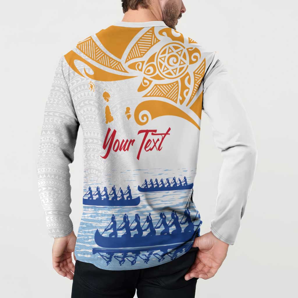 Personalised Hawaiki Nui Va'a French Polynesian Pattern Button Sweatshirt White Color LT03 - Polynesian Pride