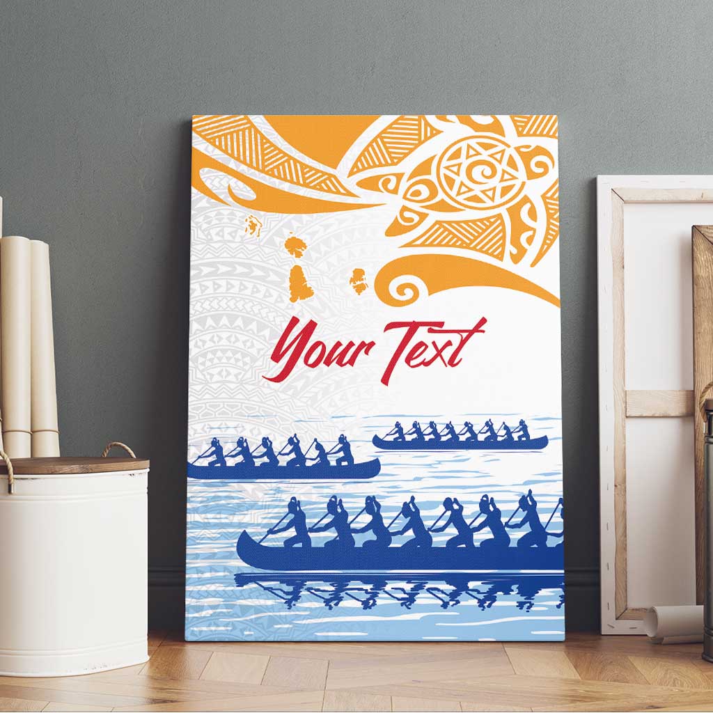 Personalised Hawaiki Nui Va'a French Polynesian Pattern Canvas Wall Art White Color