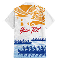 Personalised Hawaiki Nui Va'a French Polynesian Pattern Family Matching Off The Shoulder Long Sleeve Dress and Hawaiian Shirt White Color LT03 - Polynesian Pride