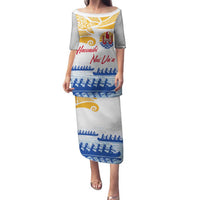 Personalised Hawaiki Nui Va'a French Polynesian Pattern Family Matching Puletasi and Hawaiian Shirt White Color LT03 Mom's Dress White - Polynesian Pride