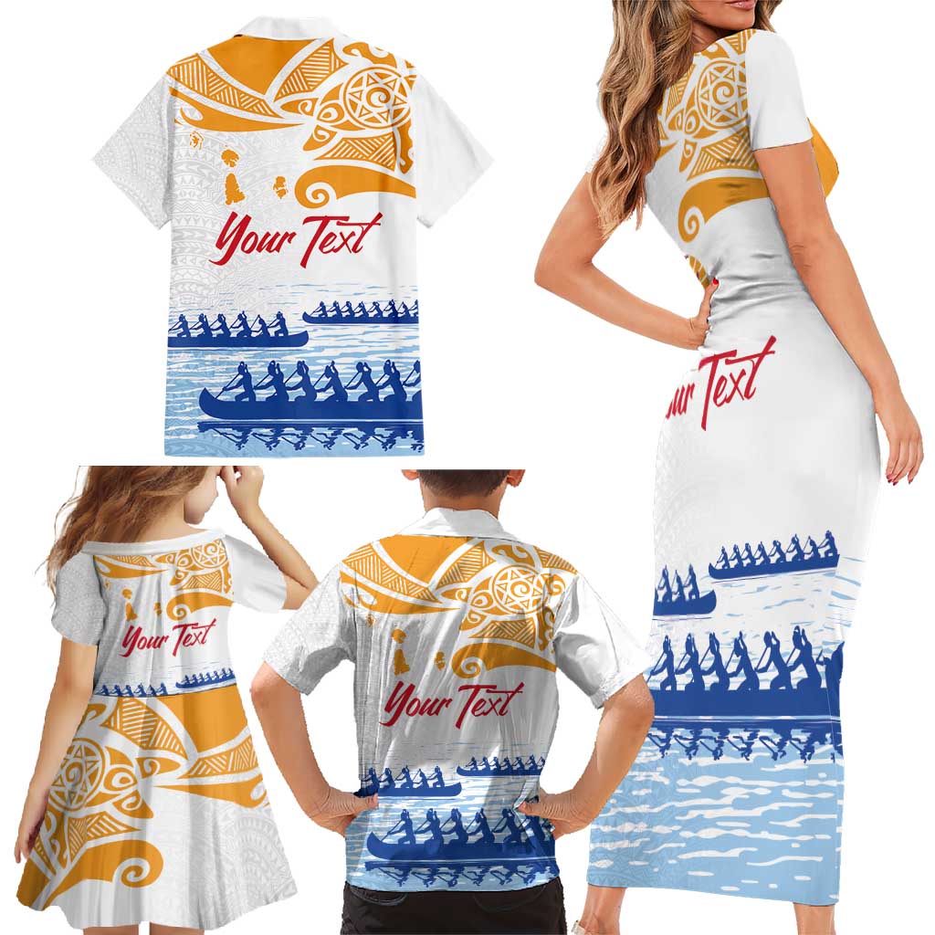 Personalised Hawaiki Nui Va'a French Polynesian Pattern Family Matching Short Sleeve Bodycon Dress and Hawaiian Shirt White Color LT03 - Polynesian Pride