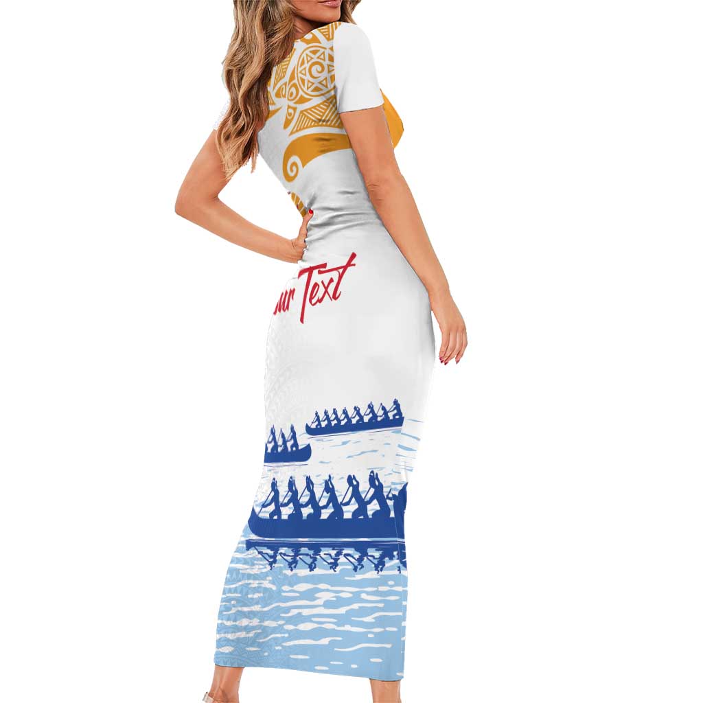 Personalised Hawaiki Nui Va'a French Polynesian Pattern Family Matching Short Sleeve Bodycon Dress and Hawaiian Shirt White Color LT03 - Polynesian Pride