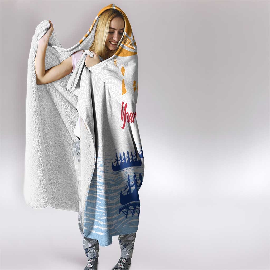 Personalised Hawaiki Nui Va'a French Polynesian Pattern Hooded Blanket White Color LT03 - Polynesian Pride