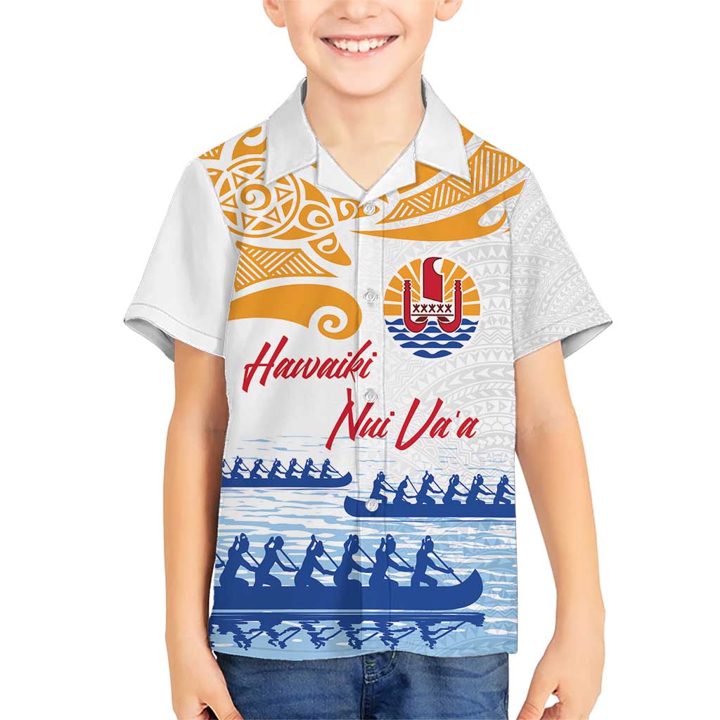 Personalised Hawaiki Nui Va'a French Polynesian Pattern Kid Hawaiian Shirt White Color LT03 Kid White - Polynesian Pride