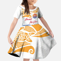 Personalised Hawaiki Nui Va'a French Polynesian Pattern Kid Short Sleeve Dress White Color LT03 KID White - Polynesian Pride