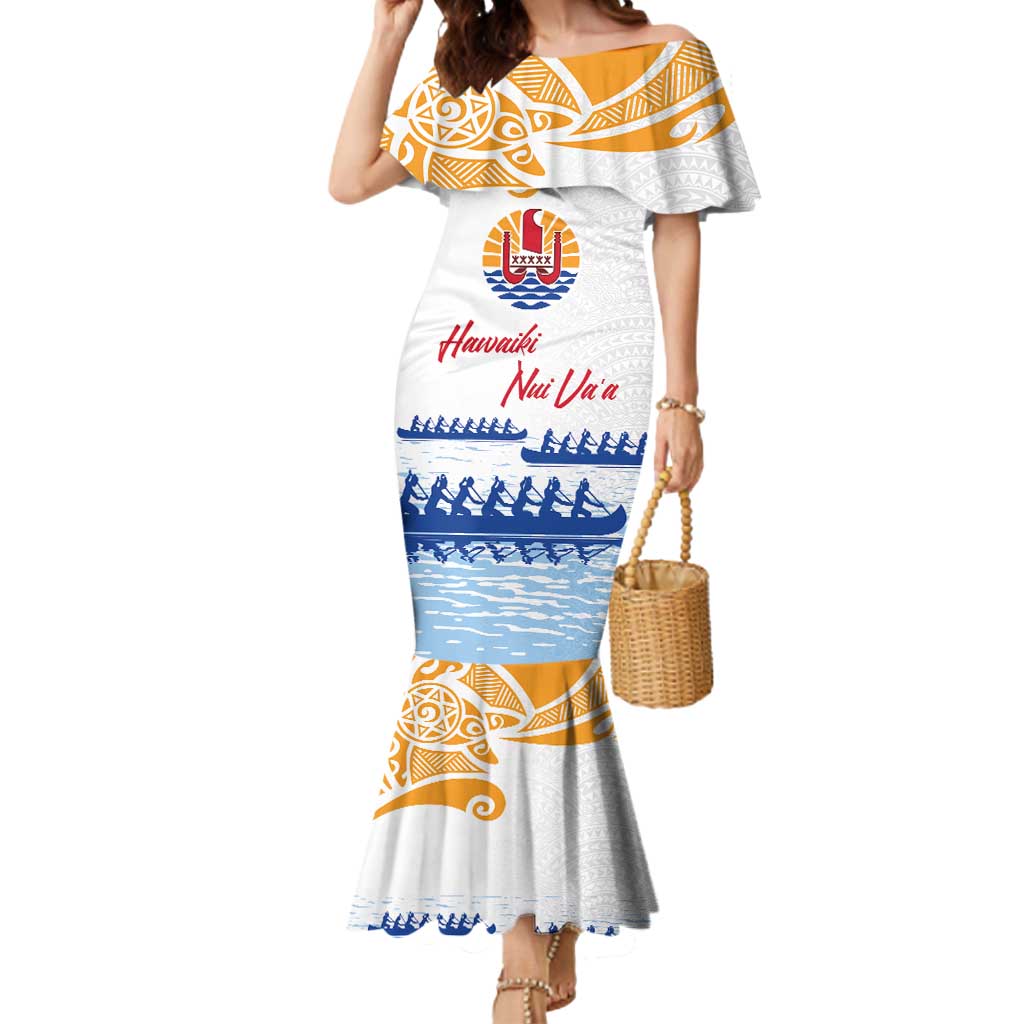 Personalised Hawaiki Nui Va'a French Polynesian Pattern Mermaid Dress White Color