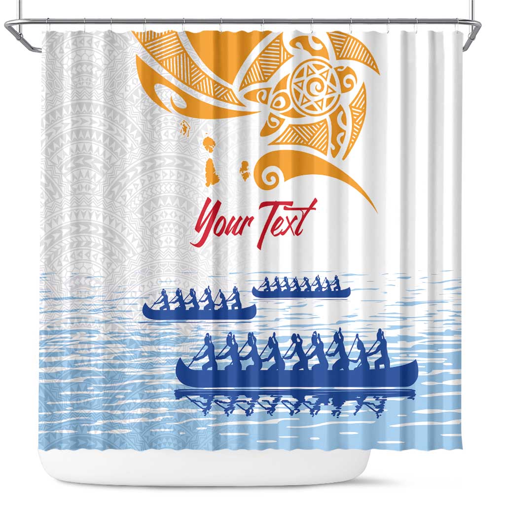 Personalised Hawaiki Nui Va'a French Polynesian Pattern Shower Curtain White Color LT03 White - Polynesian Pride
