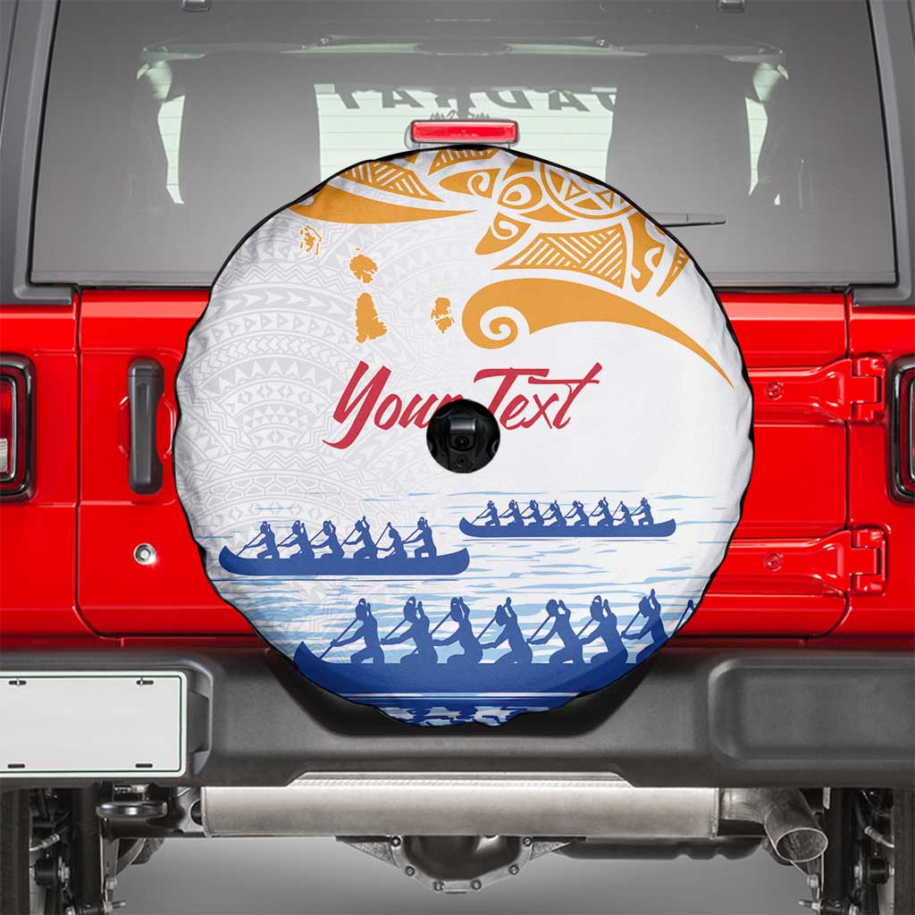 Personalised Hawaiki Nui Va'a French Polynesian Pattern Spare Tire Cover White Color