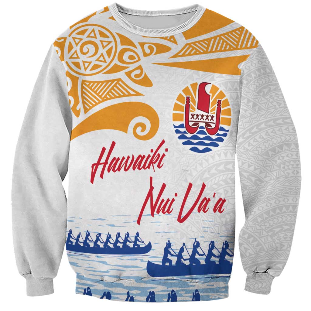 Personalised Hawaiki Nui Va'a French Polynesian Pattern Sweatshirt White Color LT03 Unisex White - Polynesian Pride