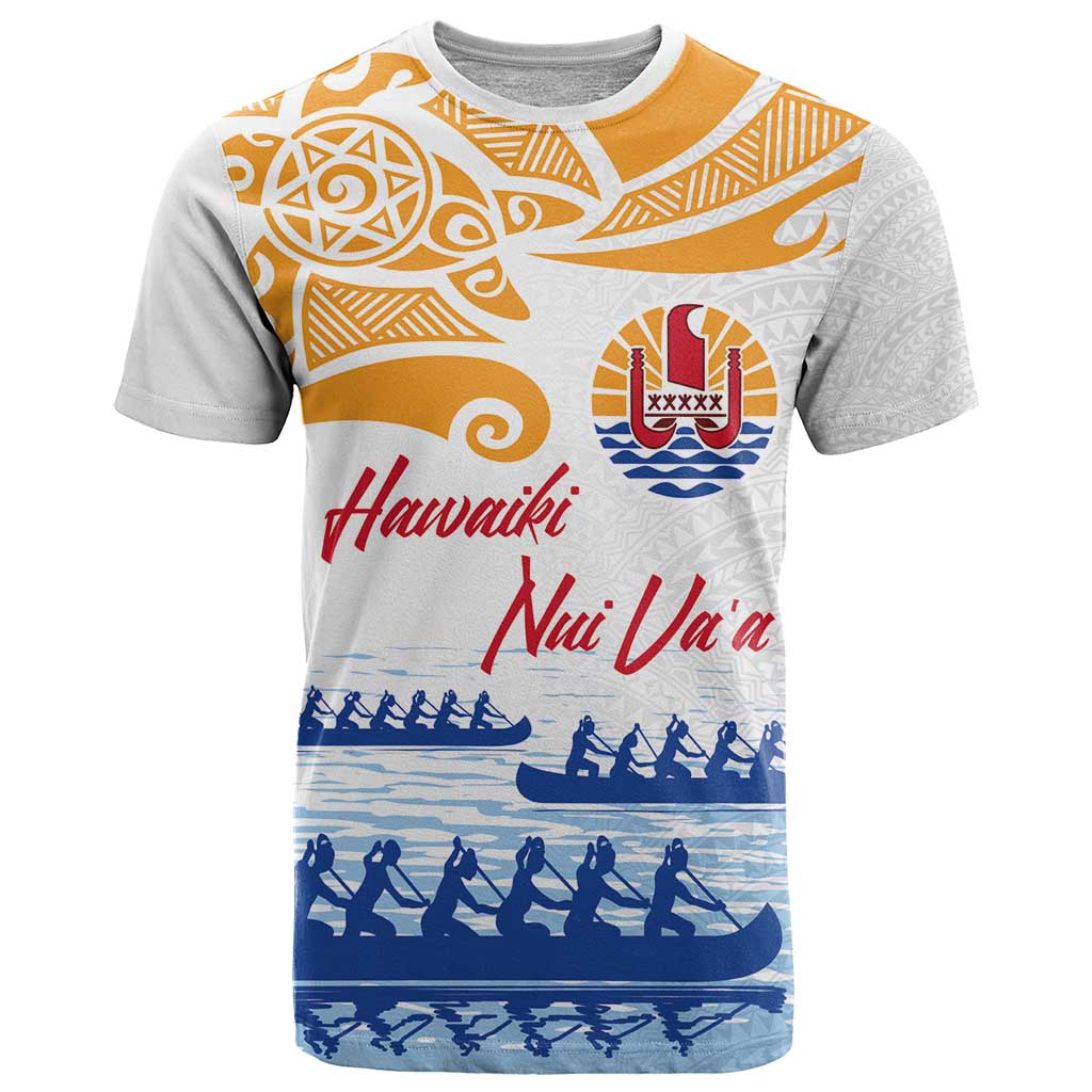 Personalised Hawaiki Nui Va'a French Polynesian Pattern T Shirt White Color LT03 White - Polynesian Pride
